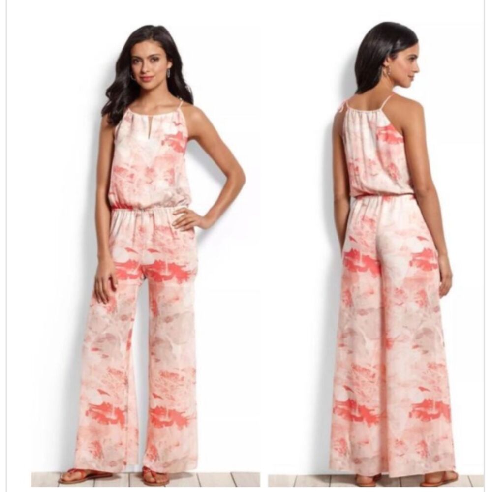 Tommy Bahama Carara Mist 100% Silk Floral Wide Leg Jumpsuit Resort Style